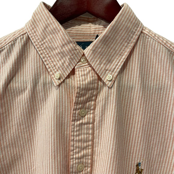 Ralph Lauren Men's Vintage Pink White Stripe Classic Fit Cotton Size 16 32/33 - Picture 5 of 9